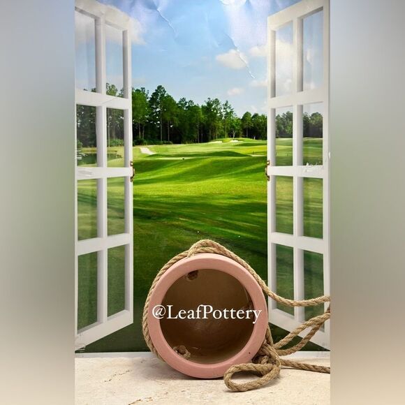 Blush Pink /Beige Ceramic Hanging Planter Pot with 21” Rope - Picture 6 of 9